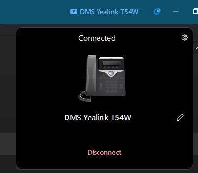 Phone handset showing as successfully connected to the Webex Desktop App