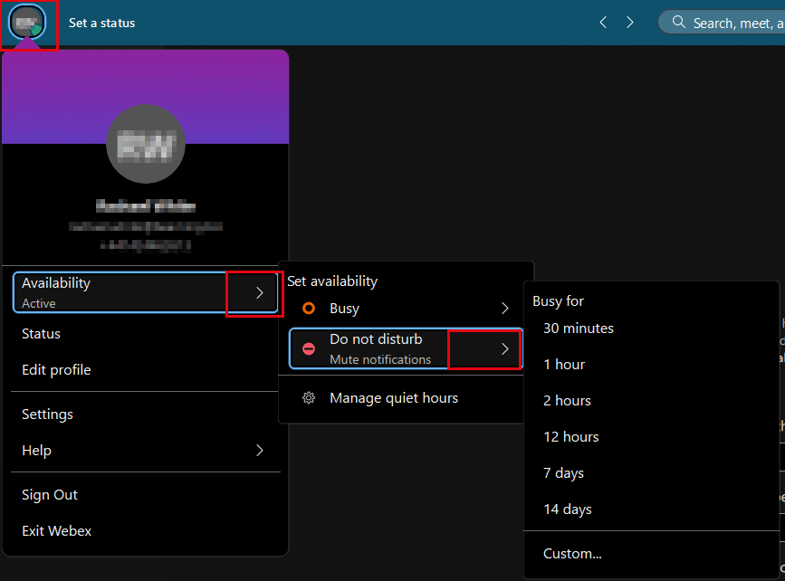 Setting Do Not Disturn in the Webex Desktop App